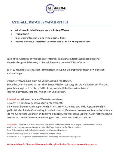 Allergone antiallergenes Waschmittel